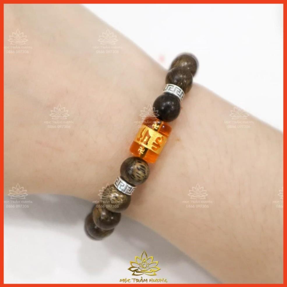Vòng Trầm Hương Tròn Đơn Đính Đá Trụ Ngọc OMANI Trợ Mệnh Size 6/7/8/10mm - Đá Phong Thủy - May Mắn & Tài Lộc