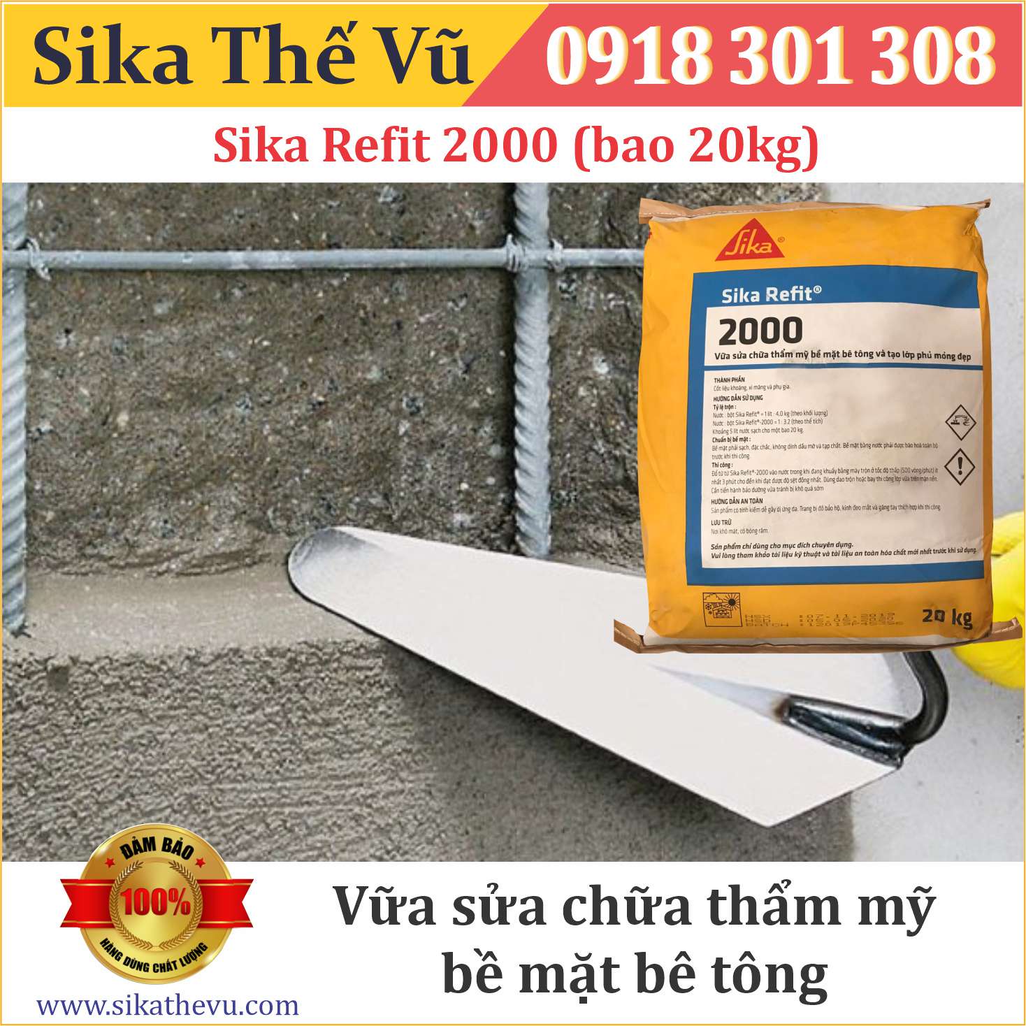 Vữa sửa chữa thẩm mỹ bề mặt bê tông - Sika Refit 2000 (bao 20kg)