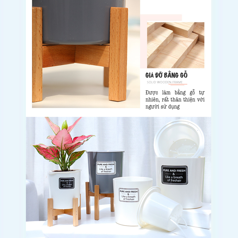 Chậu trồng cây tự tưới Oliz TA0 màu trắng - Thiết kế 2 lớp, có khả năng tự tưới nước cho cây