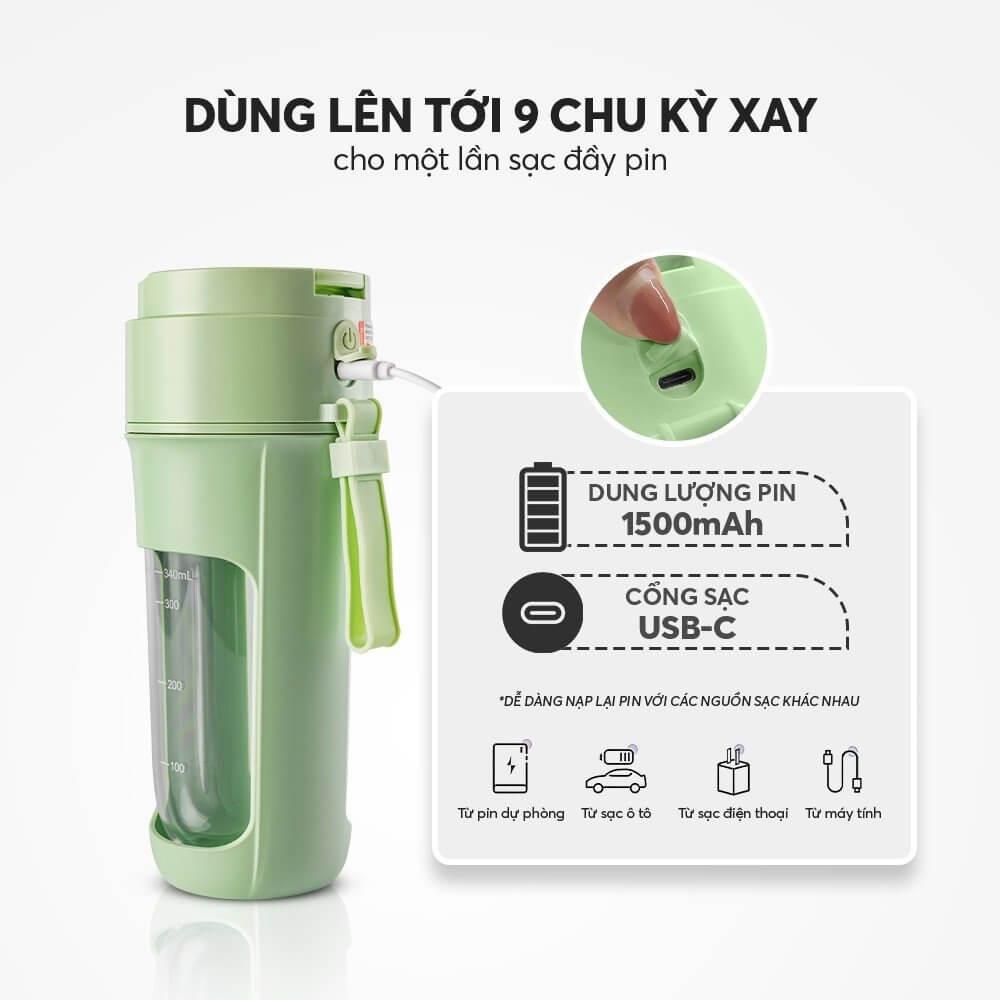 Máy xay sinh tố mini không dây Elmich BLE-3889 BLE-3890 340ml, Hàng chính hãng, chống thấm - JoyMall