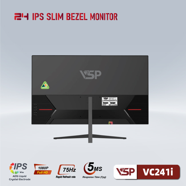 Màn hình máy tính 24inch VSP VC241i [ĐEN] (23.8&quot; IPS FHD 75Hz, HDMI+VGA) - Hàng chính hãng TECH VISION phân phối