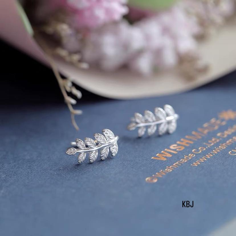Bông tai bạc hình lá chất liệu bạc s925 MS04l
