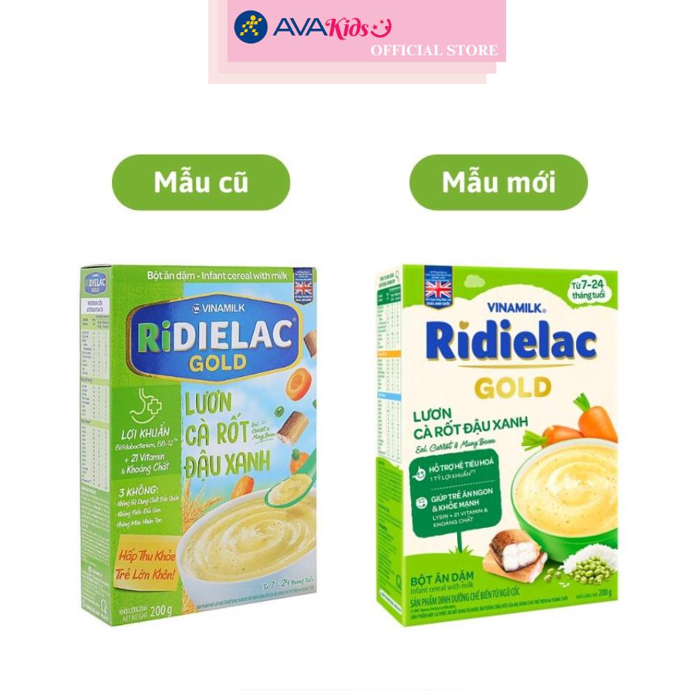 Bột ăn dặm Vinamilk RiDielac Gold lươn, cà rốt và đậu xanh hộp 200g (7 - 24 tháng)