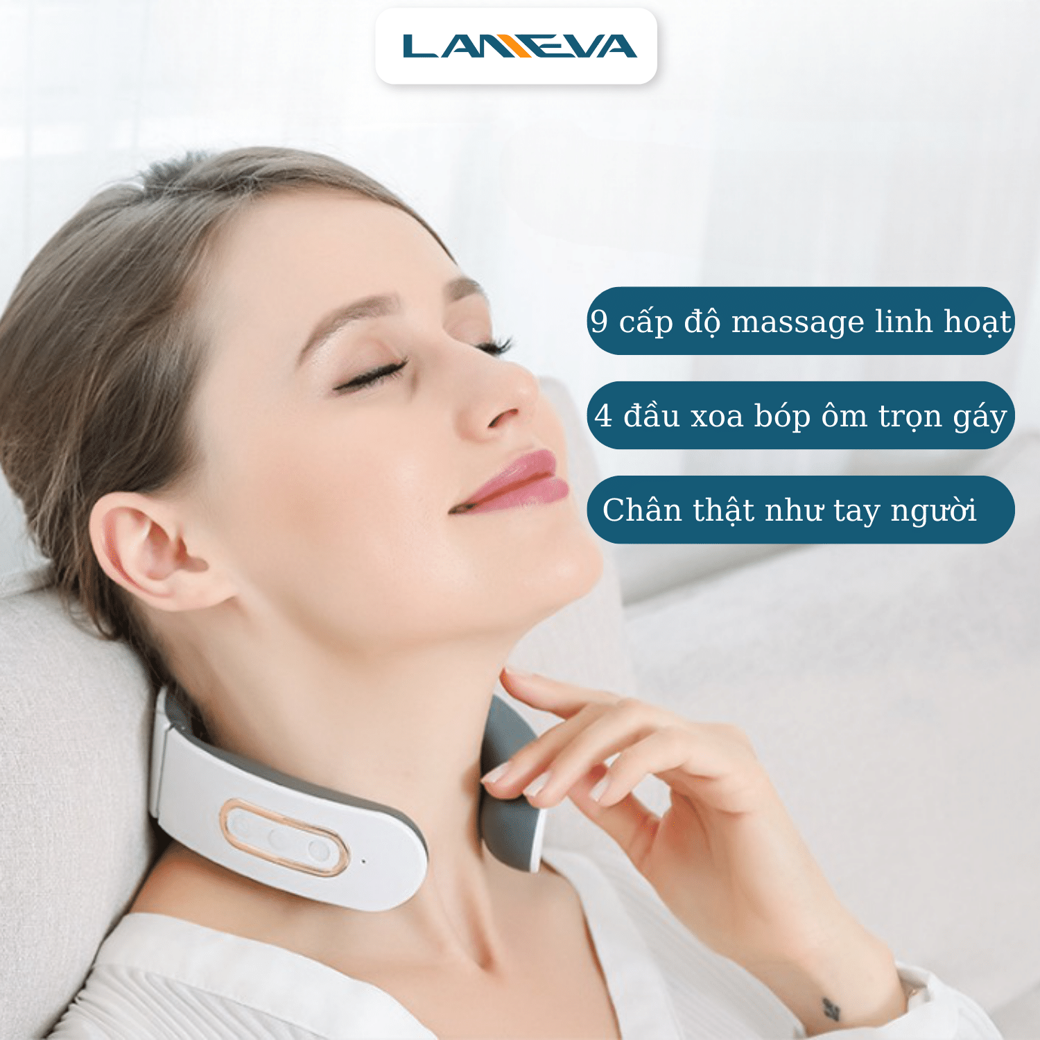 Máy massage cổ 4 đầu thông minh công nghệ mới LANEVA 890, Máy matxa cổ cao cấp tiêu chuẩn Châu Âu, giảm đau mỏi cổ gáy hiệu quả, giúp thư giãn sâu