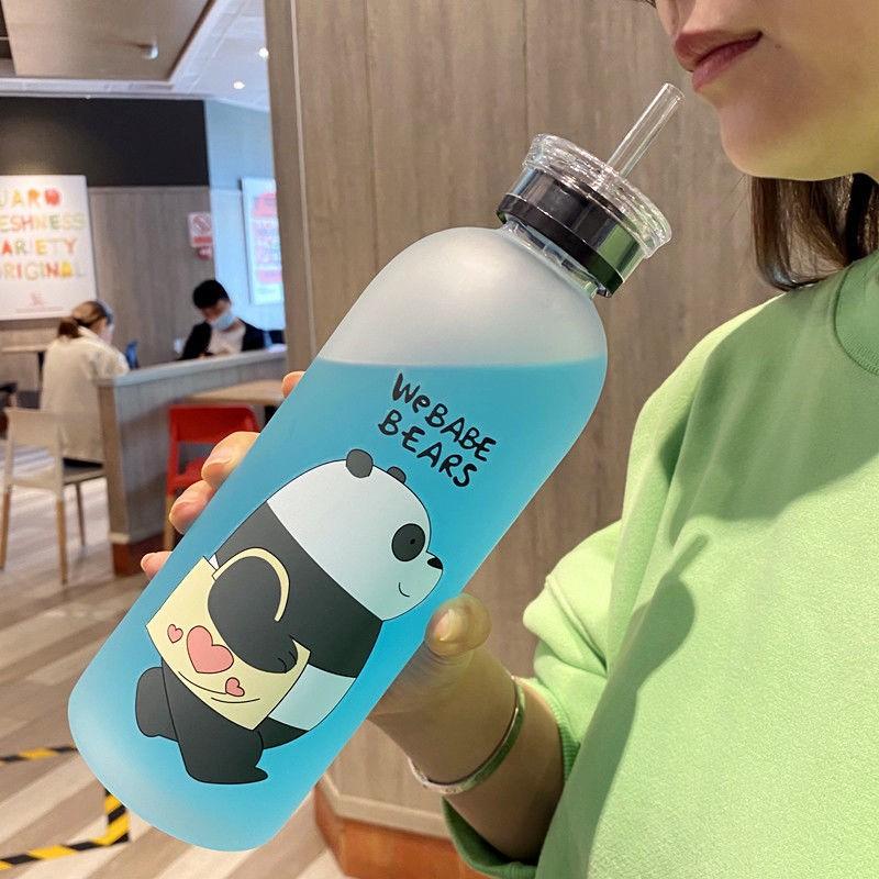 Bình Đựng Nước Cute 900ml Hàn Quốc Nhựa Cao Cấp Hình Gấu Bear Phụ Kiện 7 món - SHOPGIATOT1989