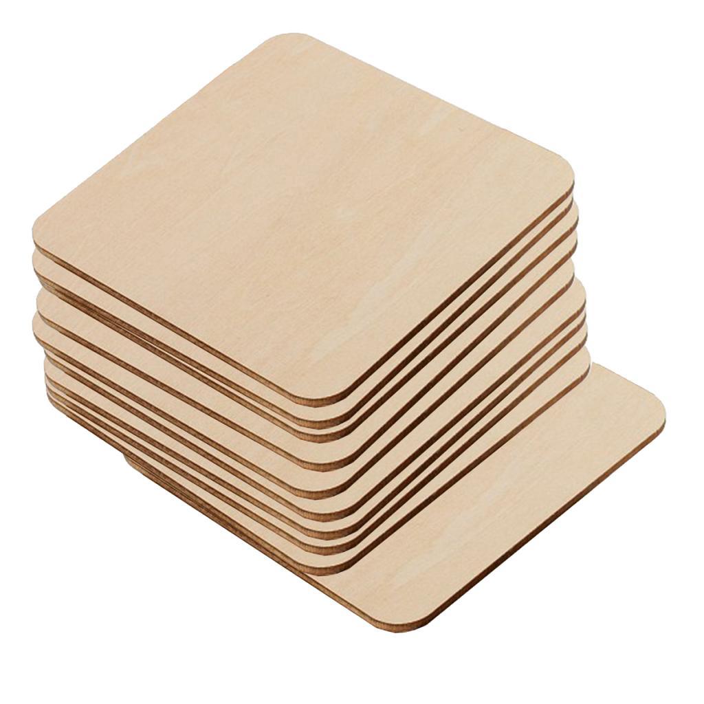 10Pcs/Set Unfinished Wood Cutouts Square Wooden Pieces Blank For Crafts
