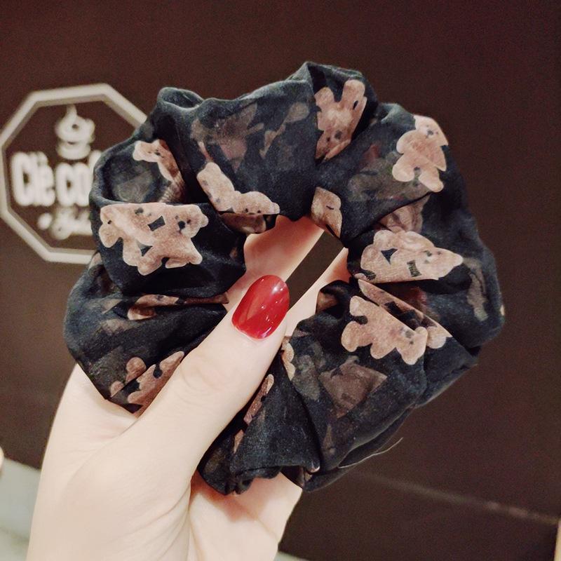 Dây cột tóc scrunchies vải voan họa tiết Gấu Teady