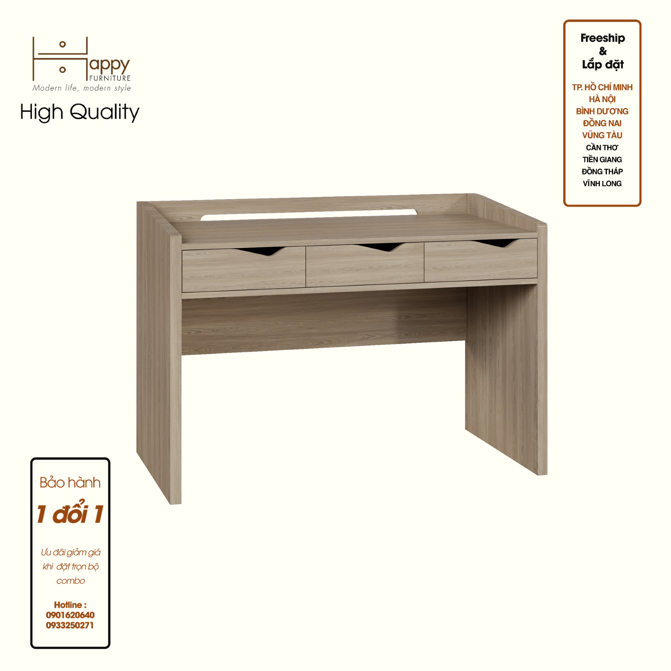 [Happy Home Furniture] WINNI, Bàn làm việc 3 ngăn kéo, 120cm x 59cm x 83cm ( DxRxC), BAN_078