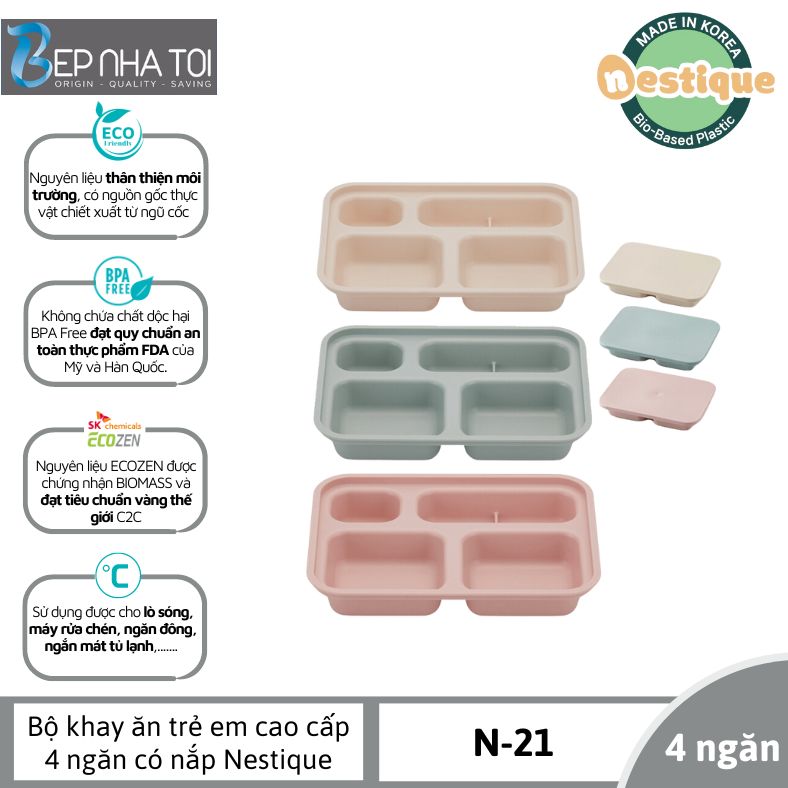 Bộ khay ăn trẻ em cao cấp 4 ngăn có nắp hiệu Nestique N-21
