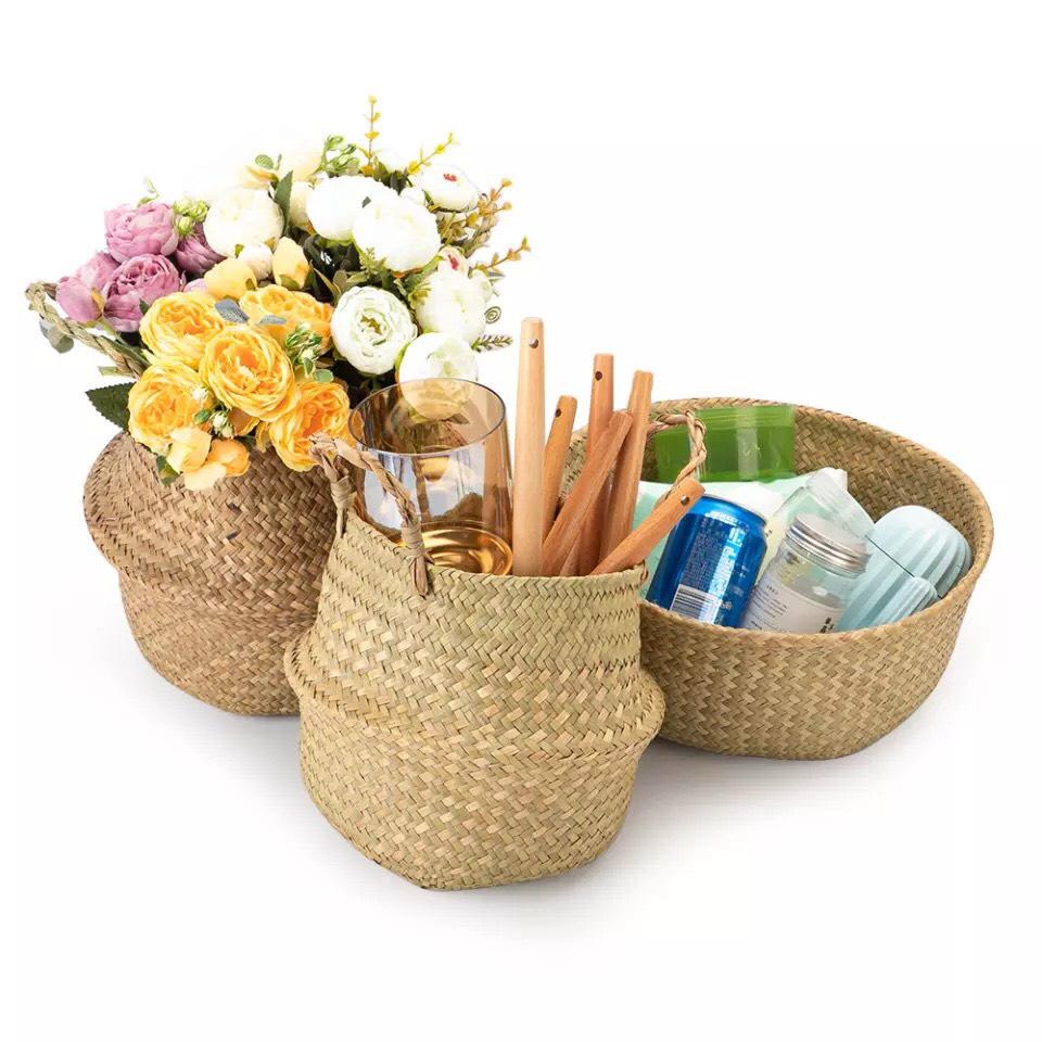 Giỏ Cói Trồng Cây Cảnh Trong Nhà Cỡ Lớn Có Quai Xách Độc Đáo - Giỏ Đựng Đồ Đa Năng Thân Thiện GC-002