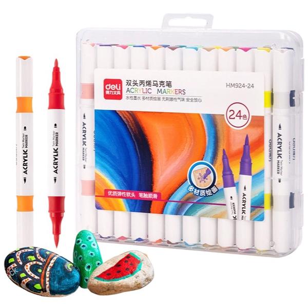 Hộp 24 Bút Màu Acrylic 2 Đầu - Deli HM924-24