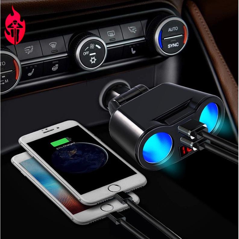 Tẩu Sạc Xe Hơi Hai Cổng USB & Bật Lửa Có Đèn LED Hiển Thị Điện Áp 5V 3.1A