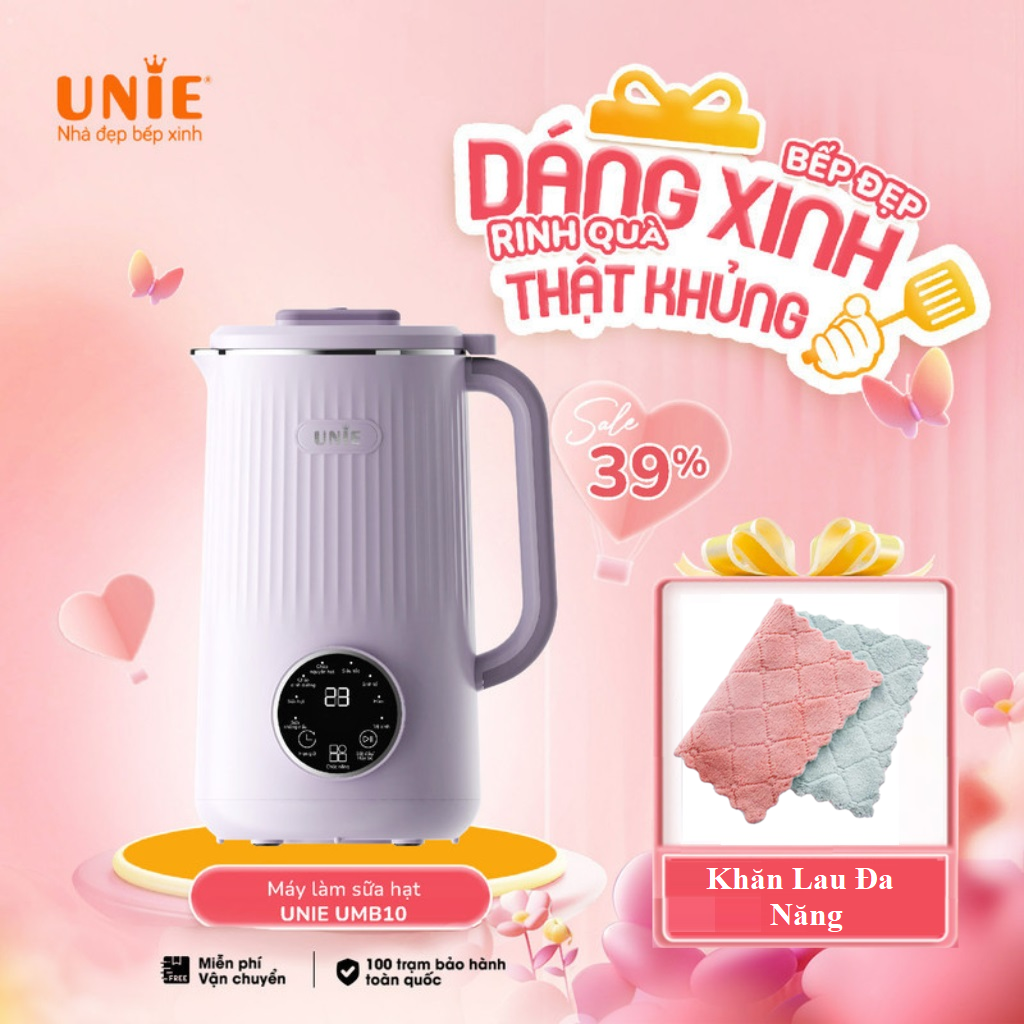 Máy Làm Sữa Hạt Đa Năng Mini UNIE UMB10 (Model New) 8 Chức Năng, Dung Tích 1L - Hàng Chính Hãng