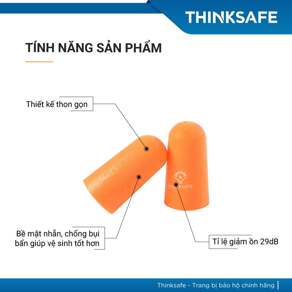 Nút tai chống ồn 3M 1110 cấu tạo từ PU xốp, bịt tai chống ồn đạt chỉ số NRR 29dB -