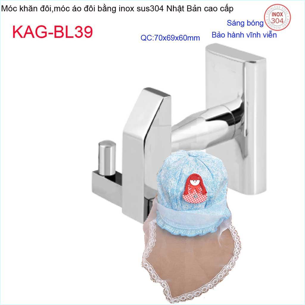 Móc khăn 2, Phụ kiện phòng tắm cao cấp Kace,móc áo đôi inox 304 Nhật Bản KAG-BL39