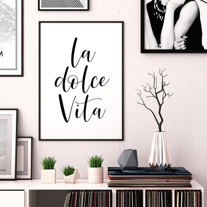 Tranh treo tường | - Typography-La Dolce Vita Printable Art, Italian Quote Print 51 , tranh canvas giá rẻ