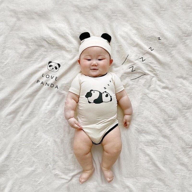 body gấu trúc + kèm mũ cho bé - bộ đồ liền thân - body chip bé sơ sinh - gấu panda- áo quần trẻ em