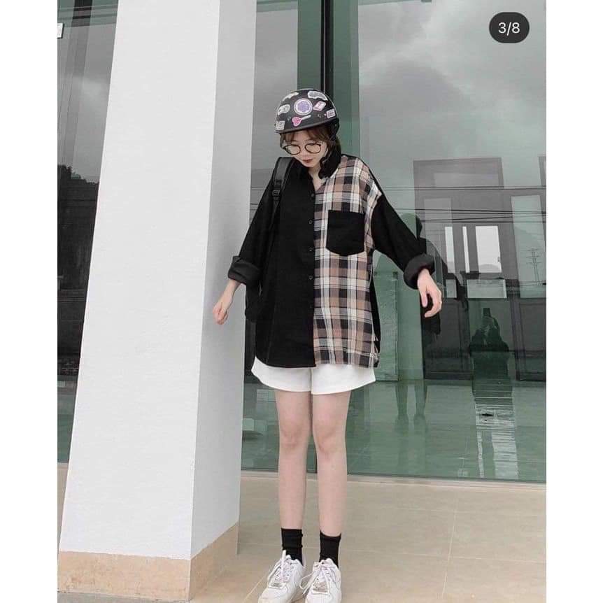 Sơ mi kẻ phối caro siêu đẹp