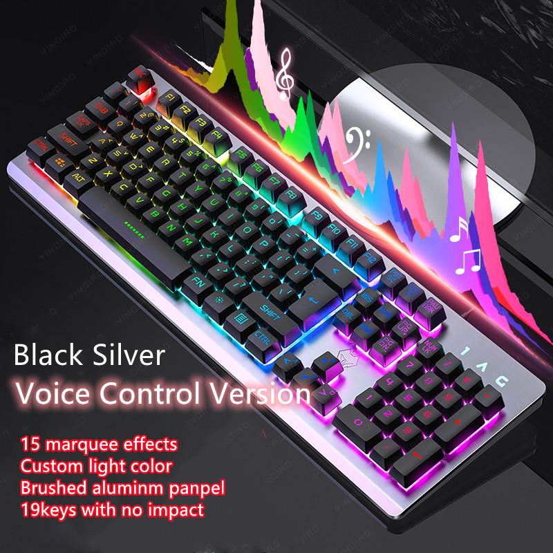 Bàn Phím Cảm Giác Cơ Học 104 Phím Có Dây USB Điều Khiển Giọng Nói RGB Màu Sắc Rực Rỡ Nền Kim Loại Bảng Điều Khiển Bàn Phím Cho Máy Tính Laptop Game Thủ