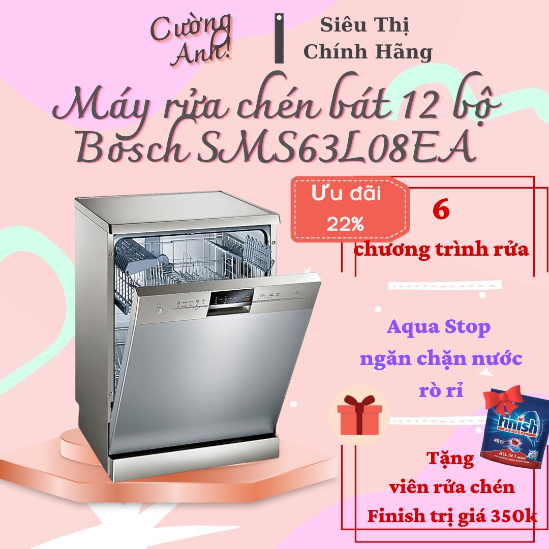 Máy rửa chén độc lập Bosch HMH.SMS63L08EA (Series 6) - 12 bộ - 6 chương trình rửa - Hàng chính hãng