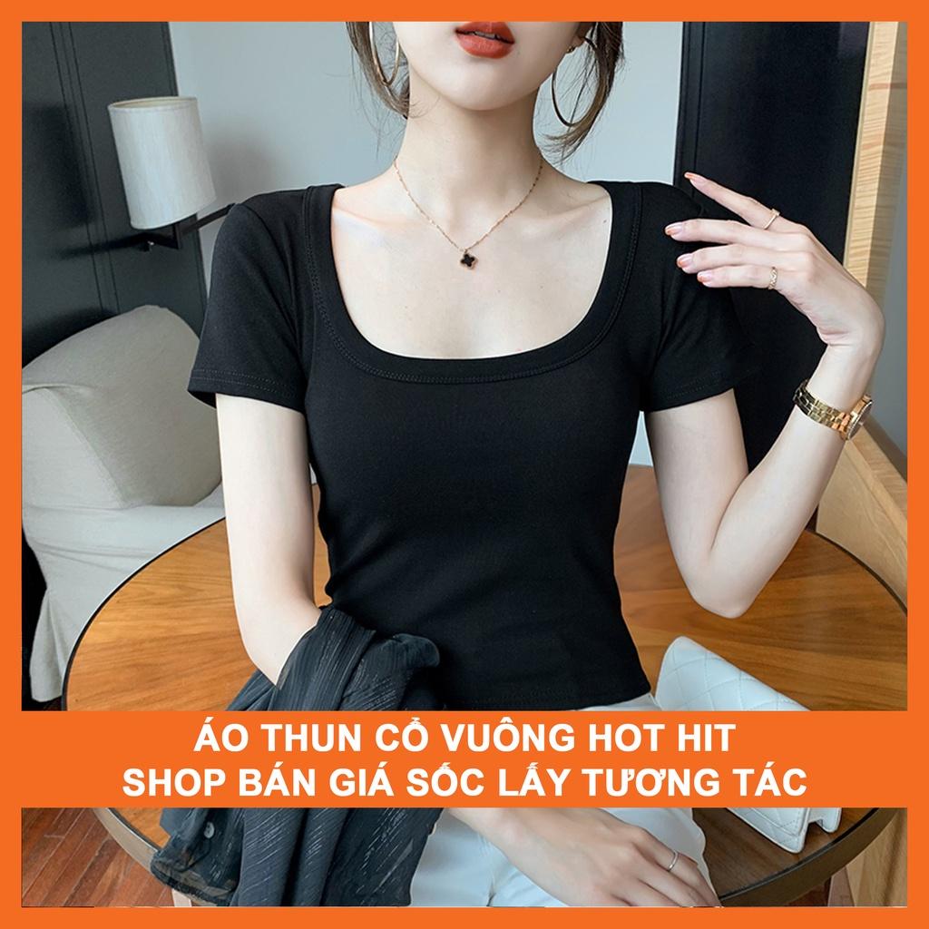 Áo thun nữ cổ vuông dáng ôm body ngắn tay Madela, Áo phông nữ cổ vuông tay ngắn kiểu Croptop- AT01