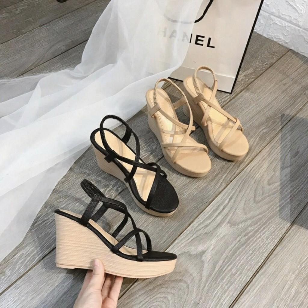 Giày cao gót 9 phân đế xuồng dây chéo quai thun LT
