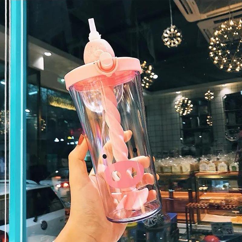 500Ml Bình Lắc Thể Thao Xe Đạp Nước Có Ống Hút Kawaii Gấu Du Lịch Trà Nước Sữa Di Động Dễ Thương Trẻ Uống chai