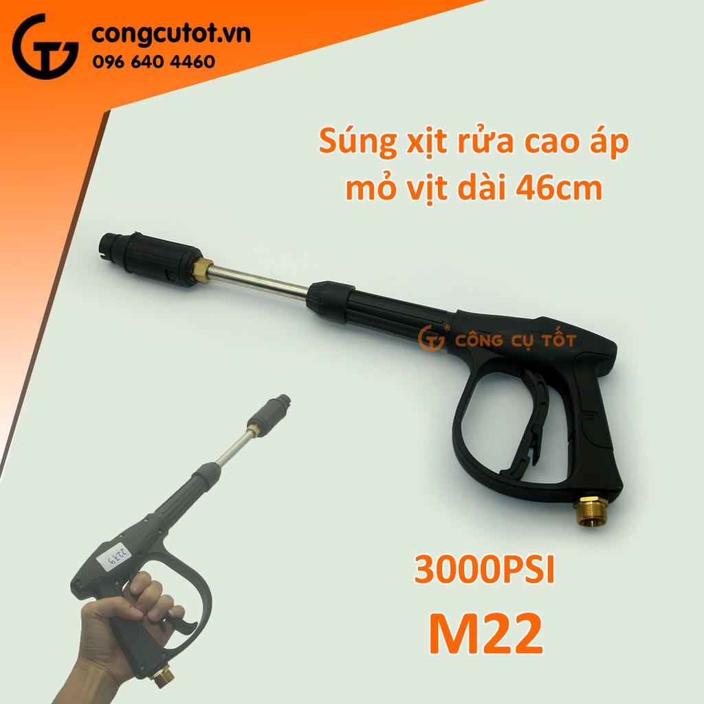 Vòi xịt rửa cao áp 3000psi mỏ vịt chỉnh tia dài 46cm ren to M22