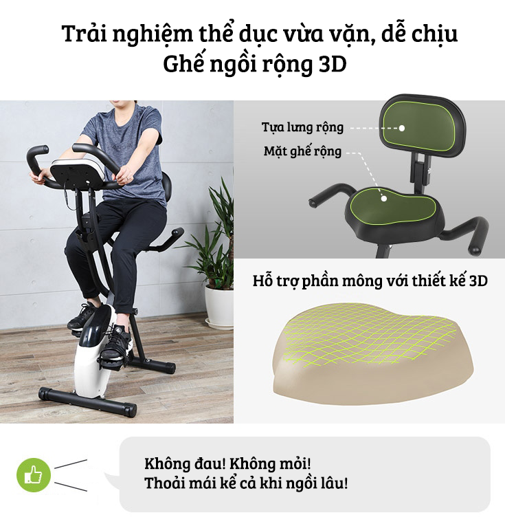 Xe đạp thể thao tại nhà gấp gọn 10 cấp độ kháng lực cảm biến nhịp tim hoạt động êm ái tải trọng 120kg
