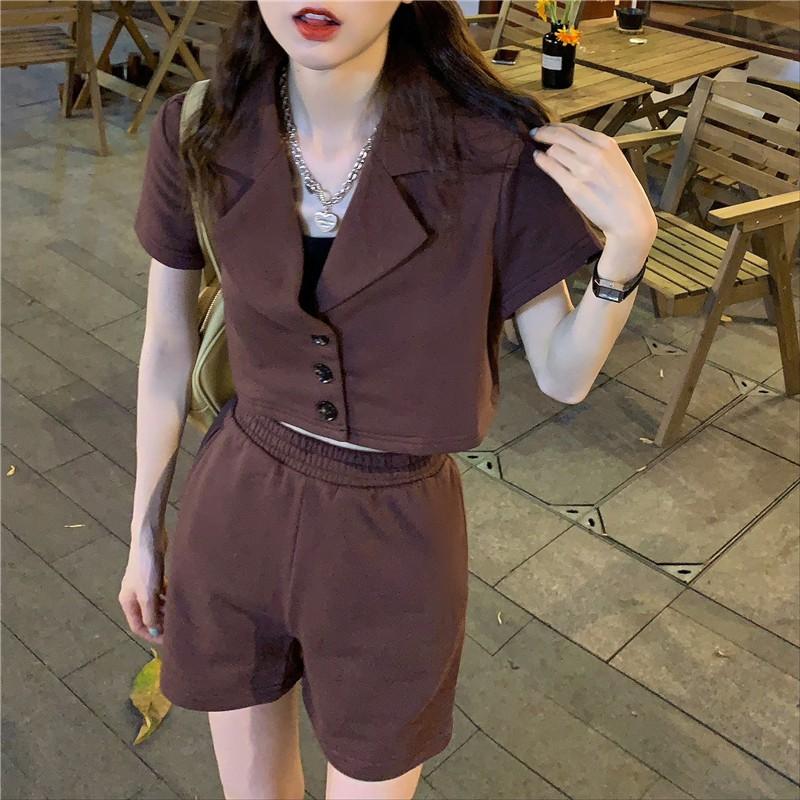 Set Bộ Quần Áo Ngắn Croptop Cổ Vest Ulzzang