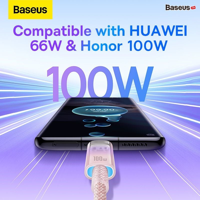 Cáp Sạc Nhanh Tự Ngắt Baseus Explorer Series 2 USB to Type-C 100W dùng cho Samsung Huawei Xiaomi Honor (Smart Power-Off with Smart Temperature Control, Fast Charging Cable) - Hàng chính hãng