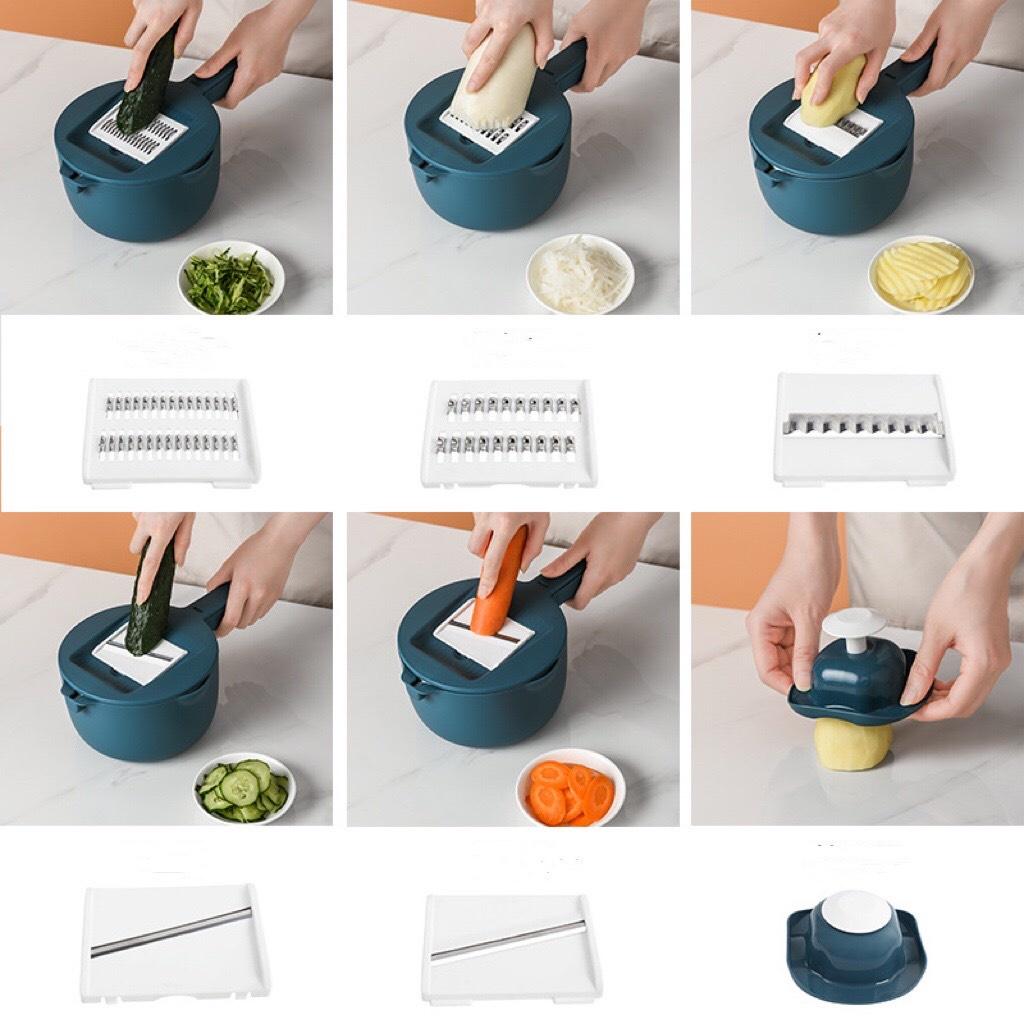 Set bộ nạo rau củ đa năng 9 in 1, rổ bào rau củ thiết kế thông minh, cực tiện lợi