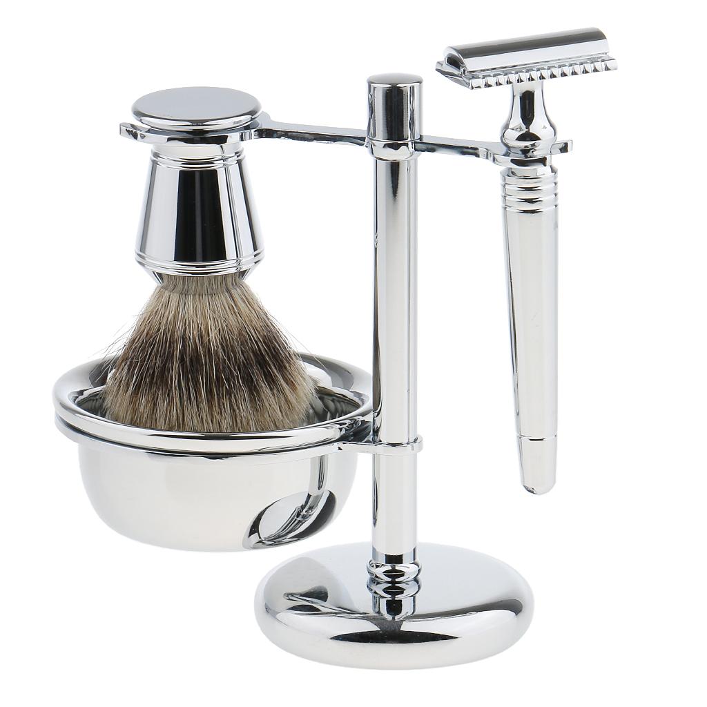 Men Daily Use Gift Removable Classic Shaving Shaver Tool Set Razors+Brush+Stand Weighted Base+Bowl