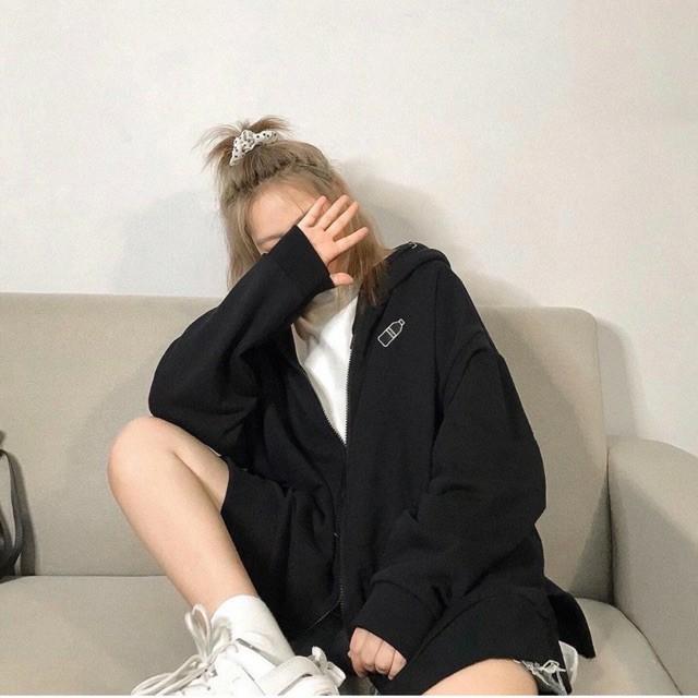 Áo Khoác Nỉ Bông Thêu MOOS Form Rộng Xẻ Tà Ulzzang (Ánh Thật)