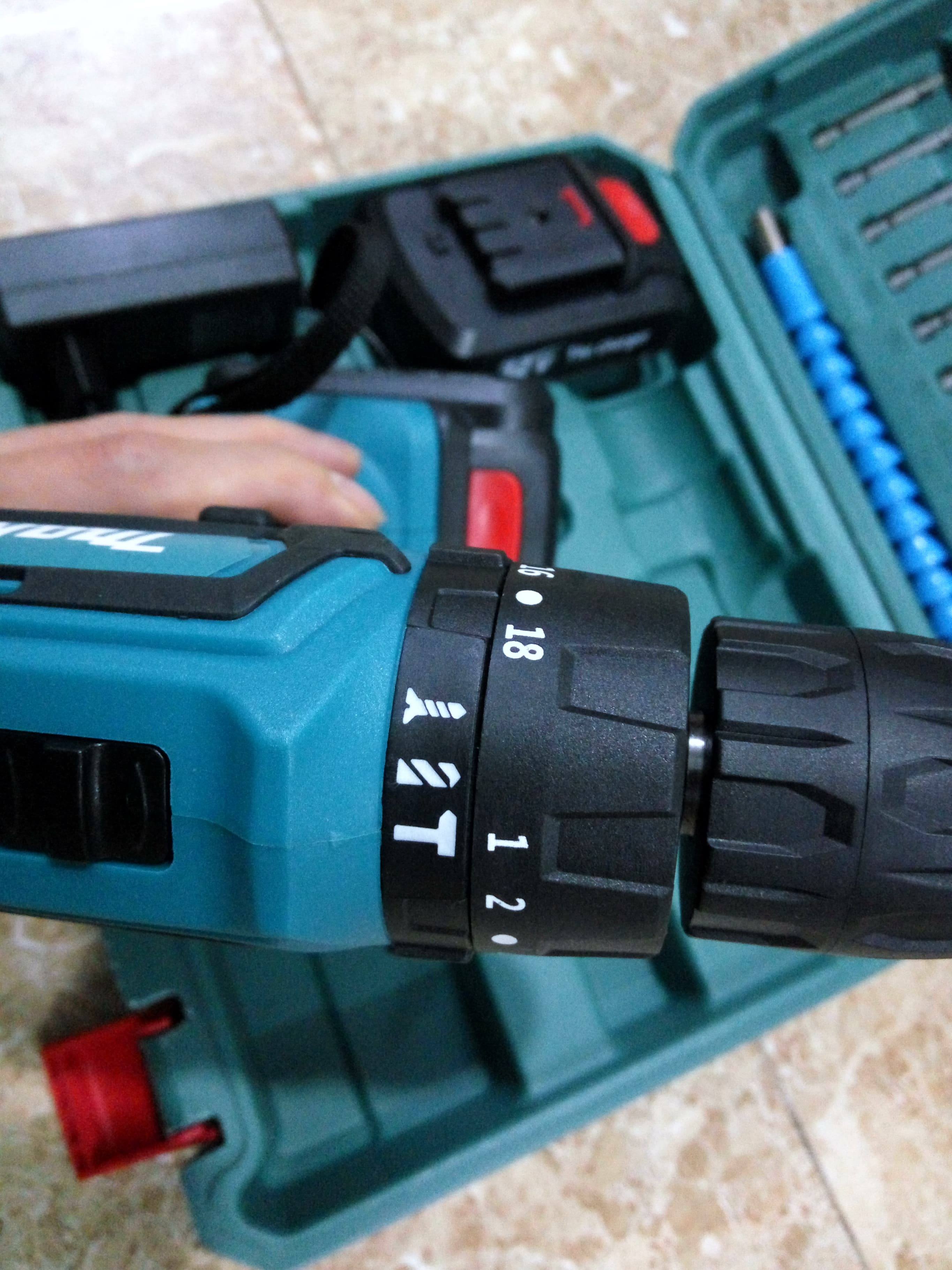 Bộ máy khoan pin 21V 3 chế độ khoan tường, khoan sắt, bắt vít, 2 tốc độ và đảo chiều tặng kèm 2 mũi khoan tường