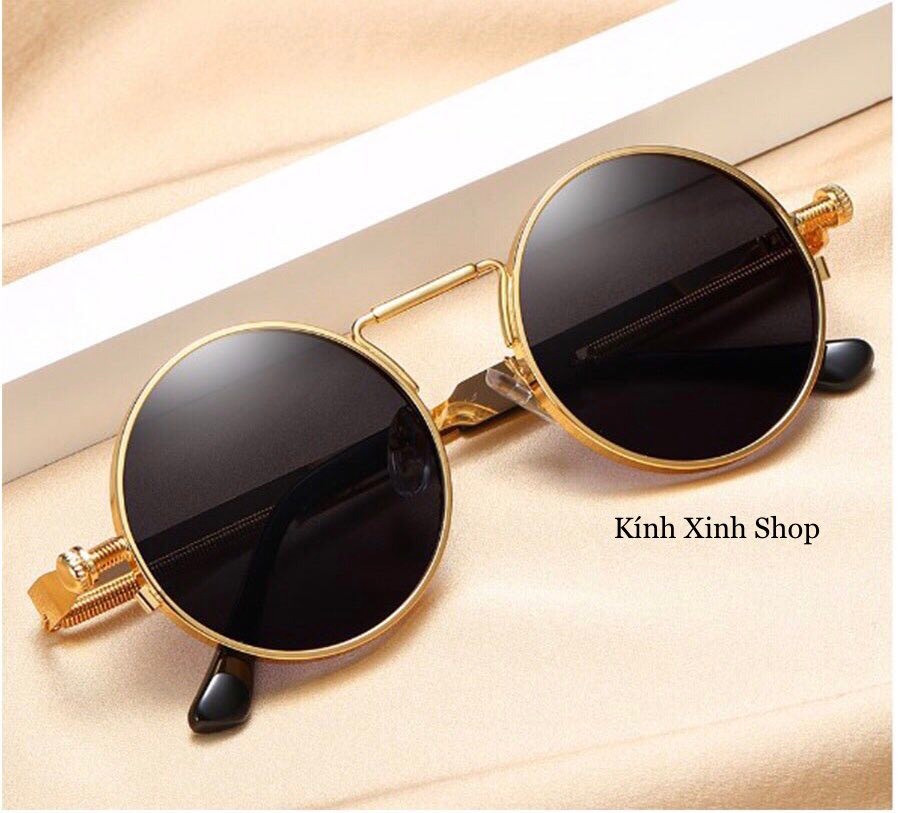 Kính râm/Kính mát Nam nữ dáng tròn kim loại thời trang + Tặng kèm phụ kiện cao cấp