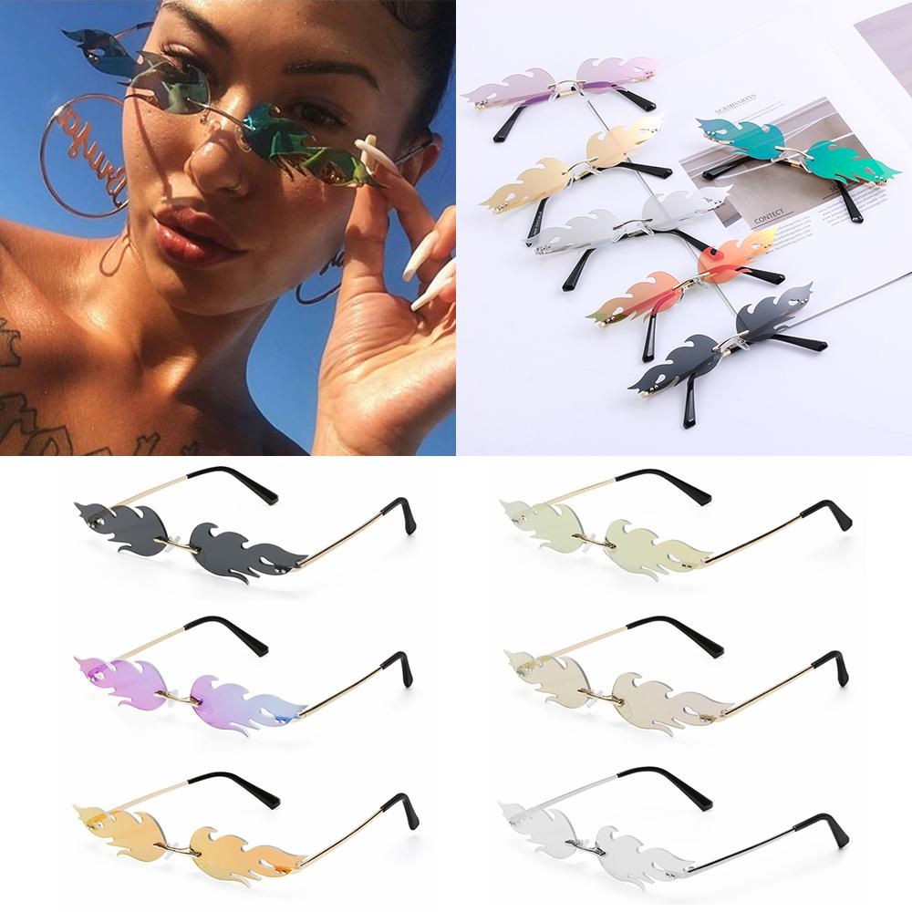 Thời Trang Lửa Ngọn Lửa Kính Mát Nam Nữ Không Gọng Sóng Kính Chống Nắng UV 400 Kính Mắt Cao Cấp Hẹp Kính Mát Đi Xe Đạp Phụ Kiện Color: Silver