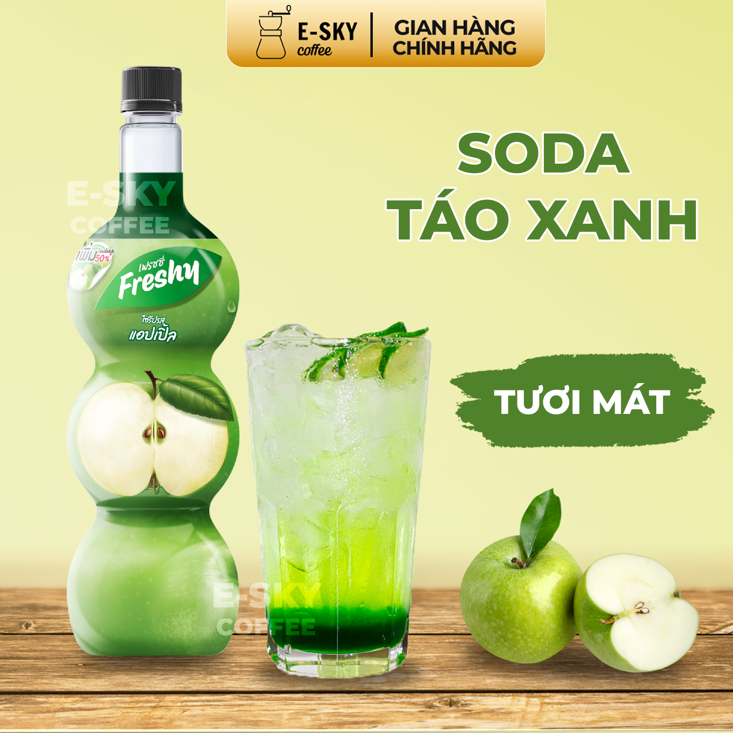 Siro Táo Xanh Freshy Green Apple Syrup Nguyên Liệu Pha Chế Trà Sữa Chai 710ml