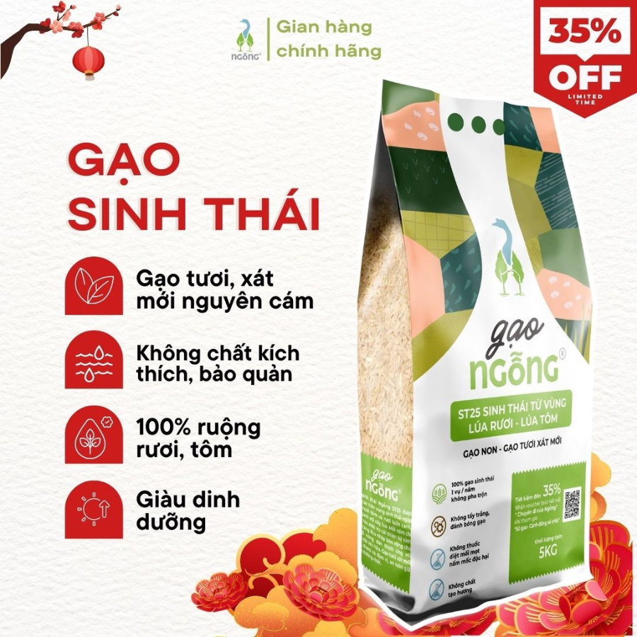 Gạo Ngỗng ST25 Sinh Thái Xát Dối 3kg