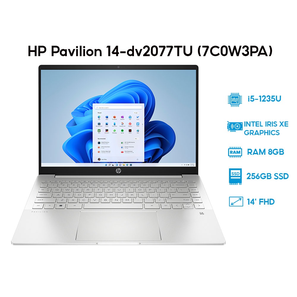 Máy tính xách tay HP Pavilion 14-dv2073TU (7C0P2PA) i5-1235U/ RAM/ 512GB SSD và 256GB / 14 inch FHD/ Win 11H/ 1Yr 7C0P3PA 7C0W2PA 7C0P4PA 7C0W3PA - Hàng chính hãng