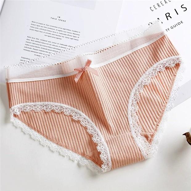 Quần lót nữ cotton gân tăm viền ren trắng dễ thương