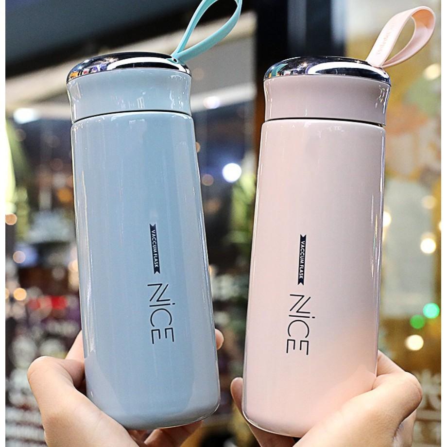 Bình Nước Giữ Nhiệt Cao Cấp 3CE 400ml Lõi Thủy Tinh Bọc Nhựa Lúa Mạch Có Dây Sách Tiện Dụng