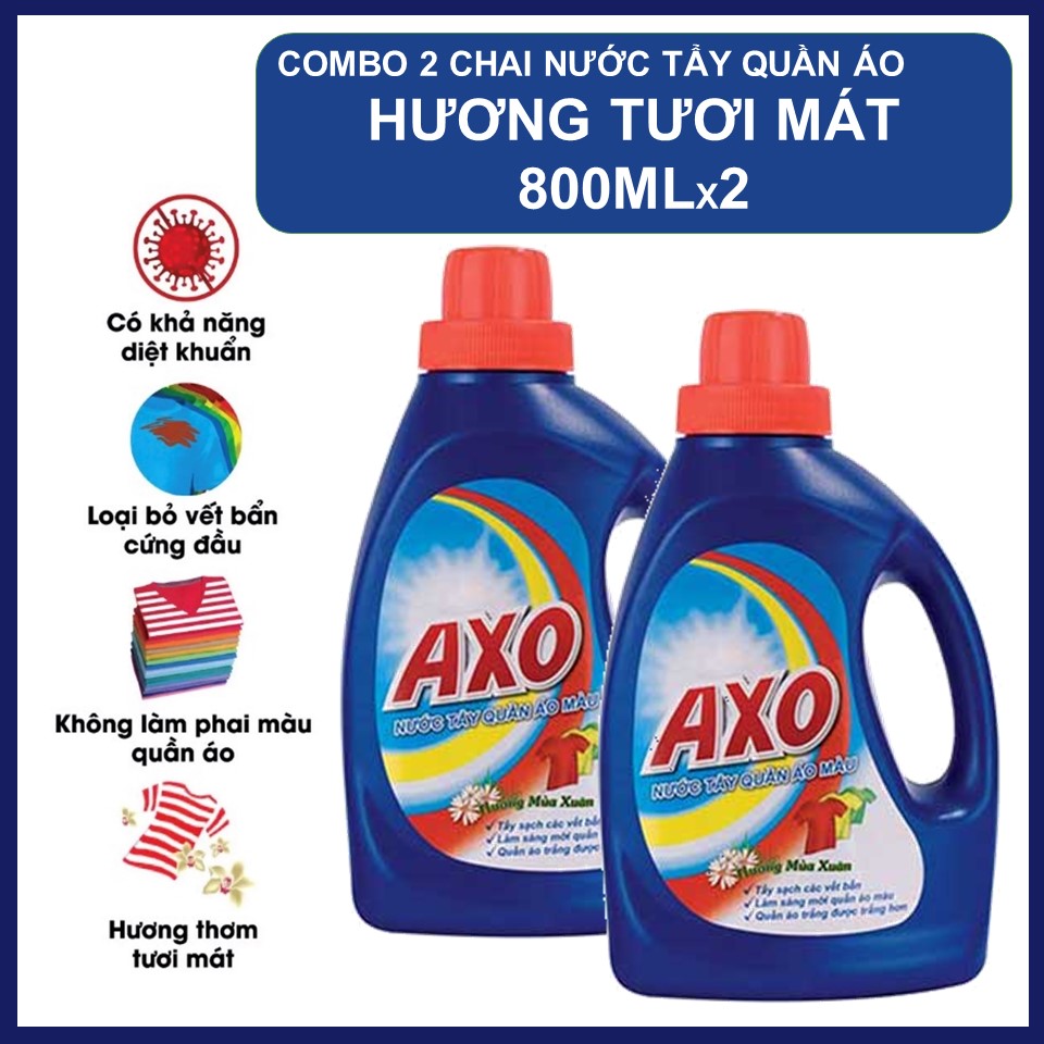 COMBO 2 Chai Nước Tẩy Quần Áo Axo Hương Tươi Mát 800ml X2