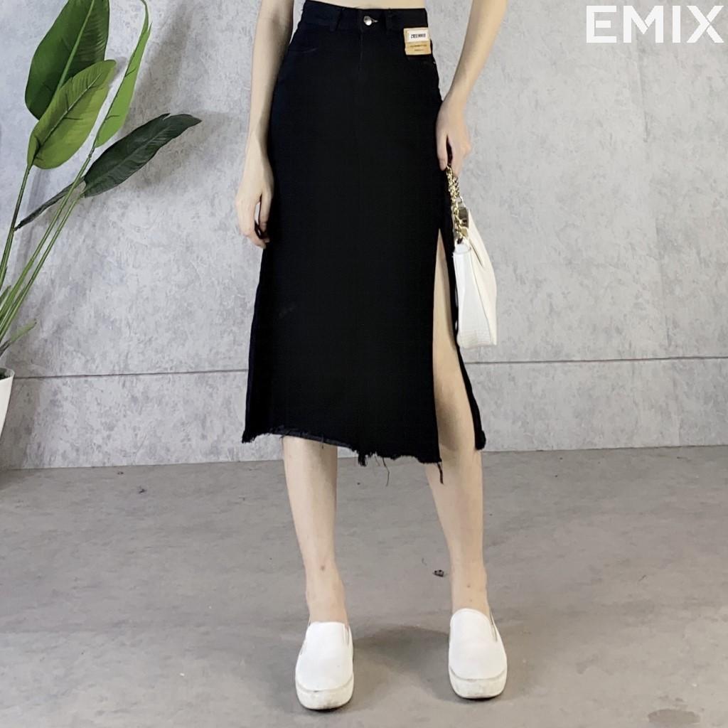 Chân váy jean xẻ chân EMIX (2 màu), dáng dài, 1 lớp, cạp cao, dài 78cm, chất jean mềm mịn đứng dáng, xẻ chân cuốn hút