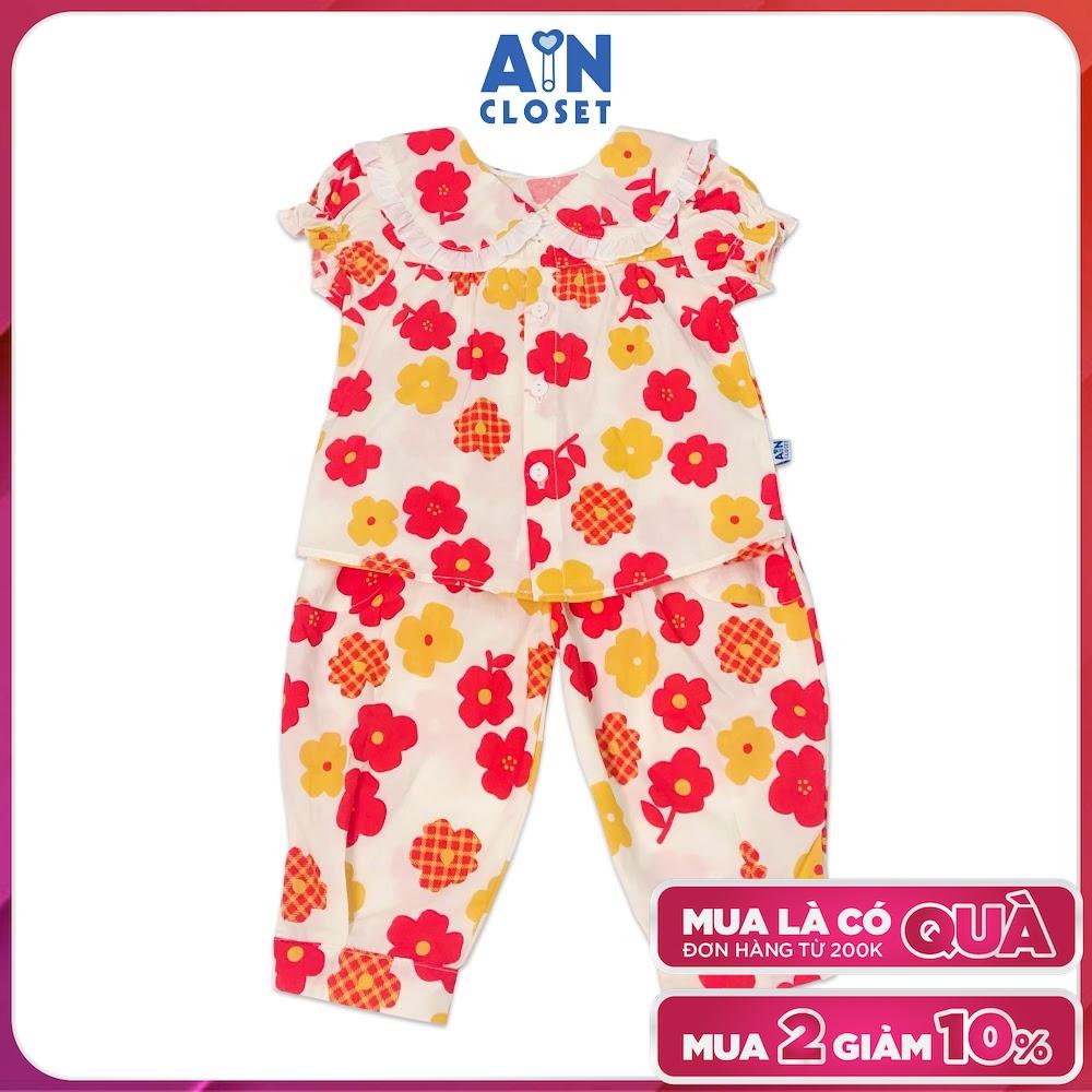 Bộ quần dài áo tay ngắn bé gái họa tiết Hoa Cosmos đỏ vàng cotton - AICDBGUBEEAS - AIN Closet