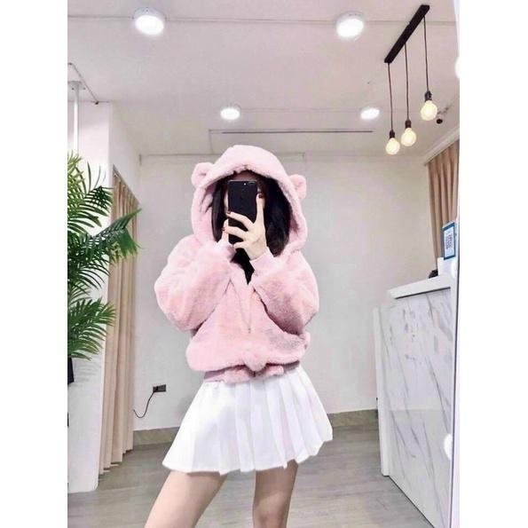 Áo khoác lông kèm mũ tai gấu mềm mịn mượt mà mùa đông ấm áp siêu cute. MET SHOP