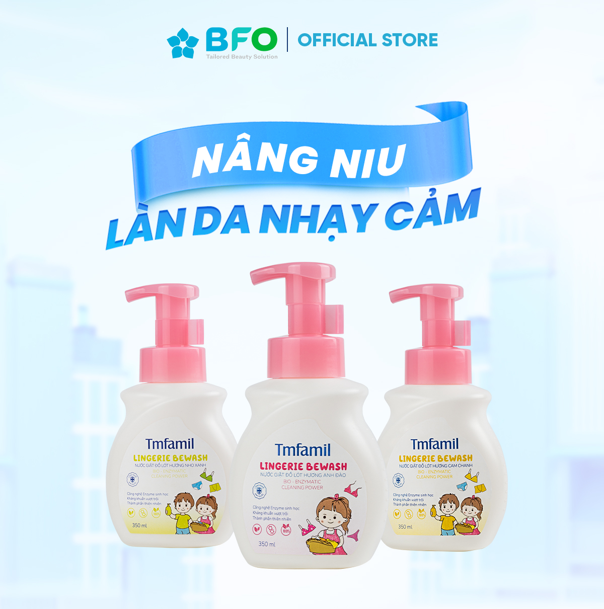 Nước Giặt Đồ Lót Sinh Học Chuyên Dụng BeWash Kháng Khuẩn Hương Anh Đào/ Cam Chanh/ Nho Dung Tích 350ML