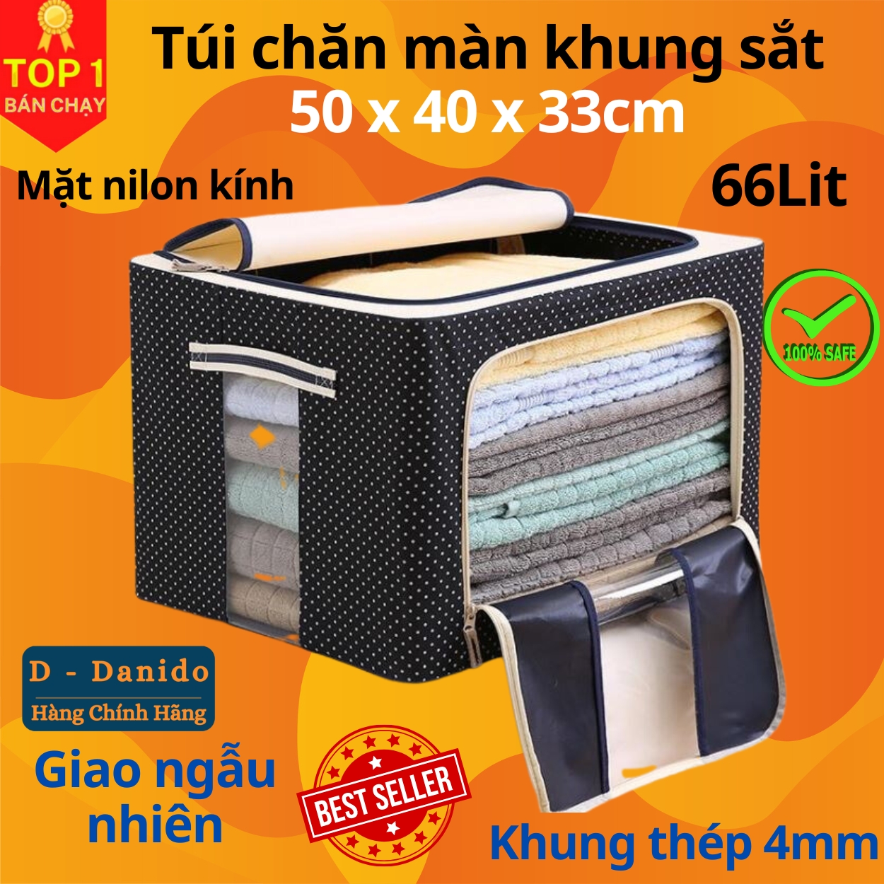 Túi Đựng Chăn Màn - Hộp Đựng Quần Áo Khung Sắt Gấp Gọn Amalife - Màu Ngẫu Nhiên