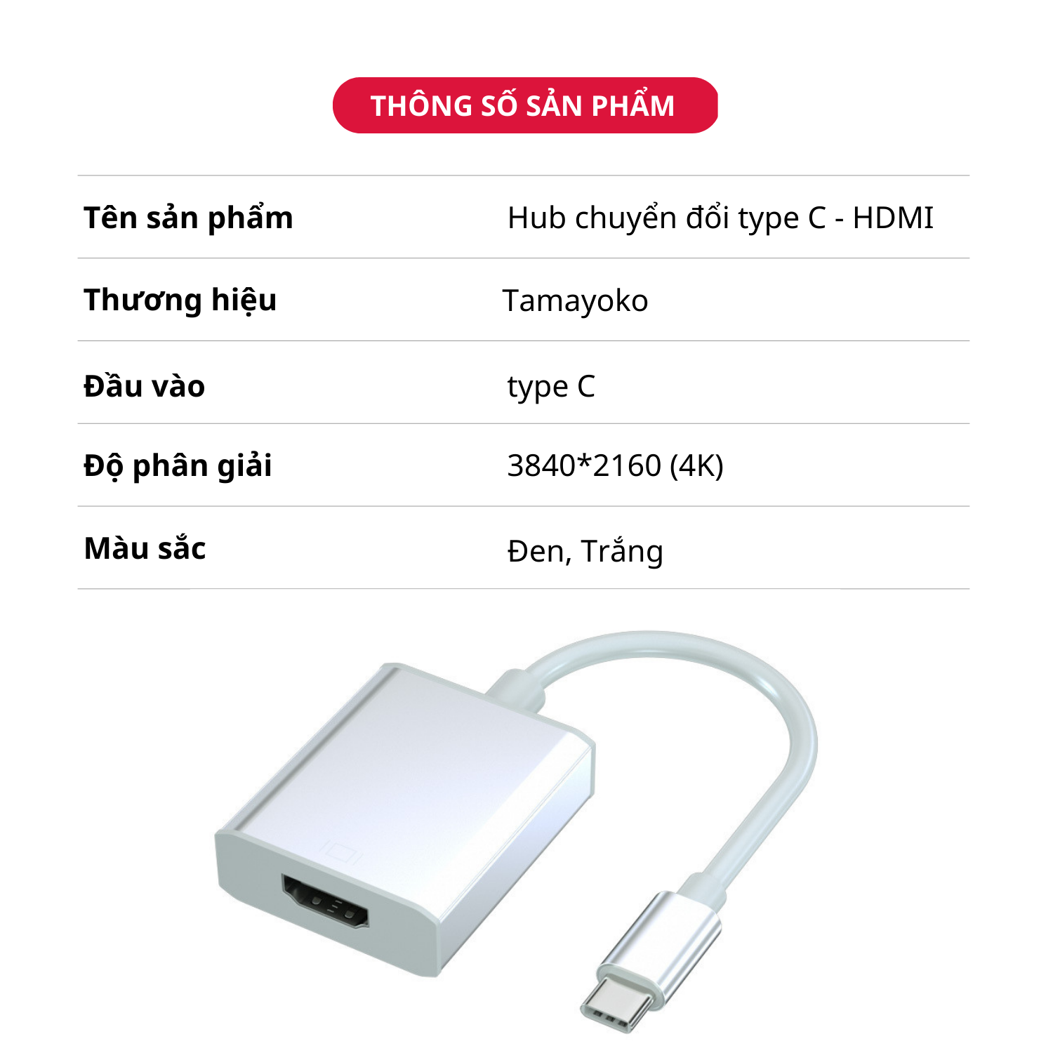 Hub Chuyển Đổi USB Type C to HDMI Độ Phân Giải 4K, 1080P Cho Tivi/Laptop/Playstation/PC - Hàng Chính Hãng Tamayoko