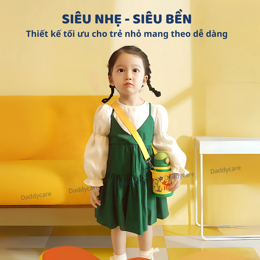Bình nước cho bé đi học giữ nhiệt Mideer Vacuum Insulated Bottle có ống hút dây đeo cao cấp